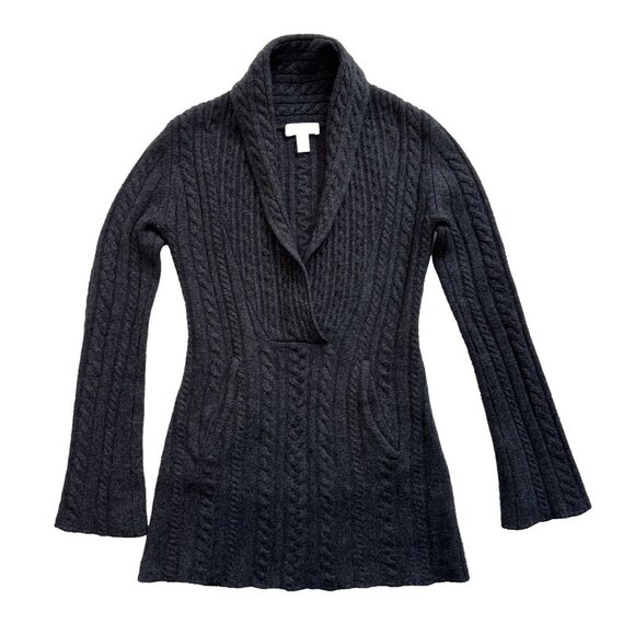 Malika 100 % Cashmere Grey sweater, shawl collar, long sleeve cable knit,pockets - Picture 1 of 13